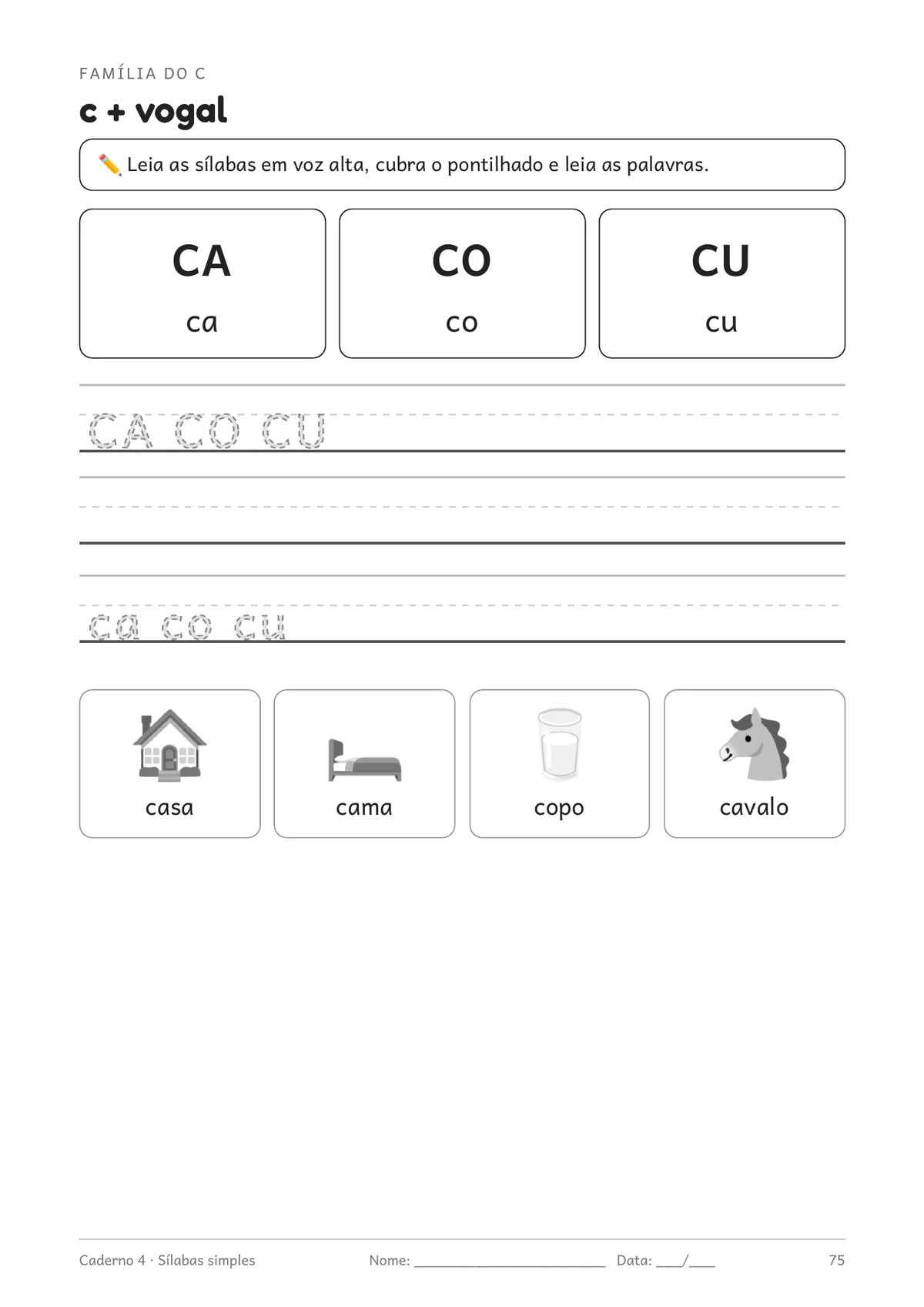 Página real do PDF Kit Alfabetização: caderno 4, sílabas